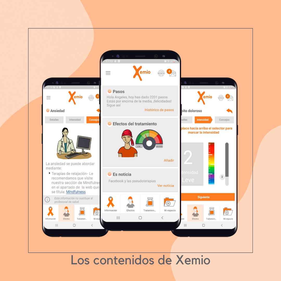 tres pantallas  con contenidos de la app